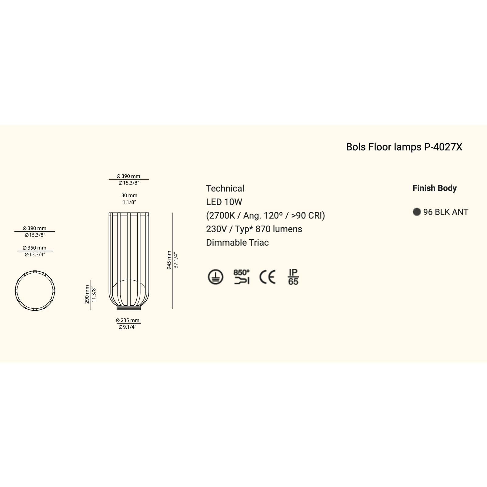 - Estiluz - Stehleuchte Bols P-4027X inkl. Tablett