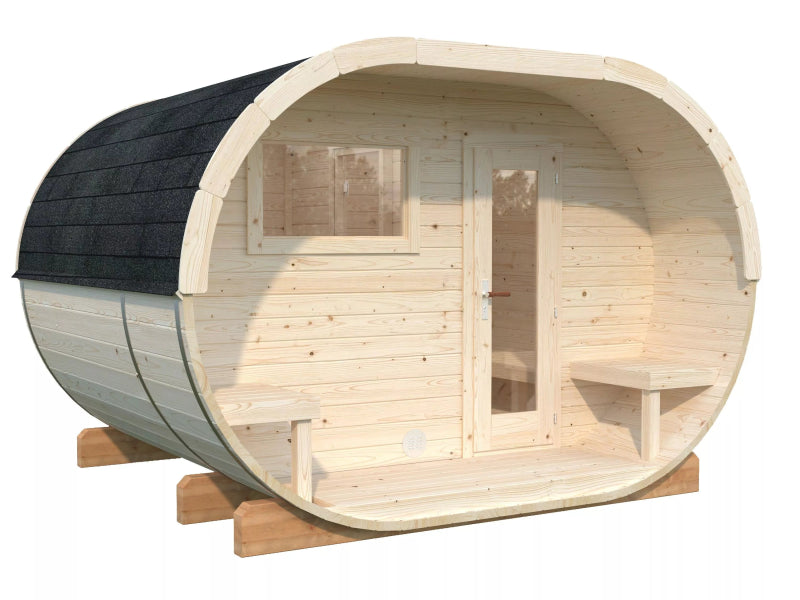 Palmako - Ovale Fass-Sauna Modell Anette 3,0 + 1,5 m²