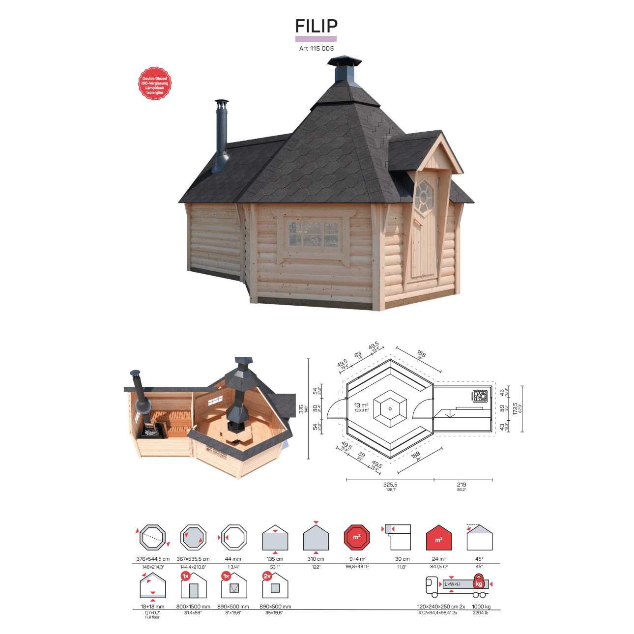 Tene FILIP Grill-Pavillon/ Grillkota integrierter Sauna