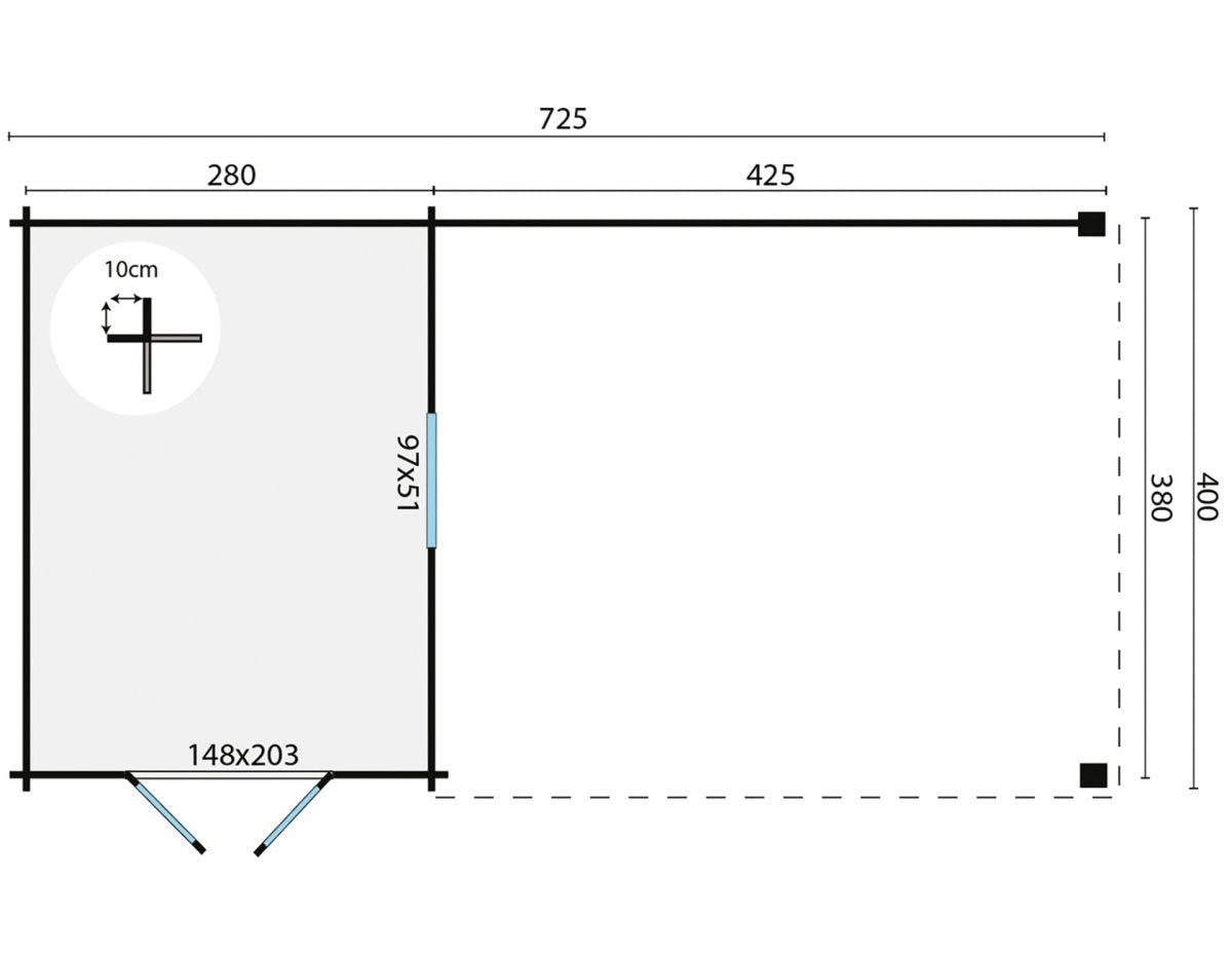 Tuindeco - Gartenhaus Gunnar mit Überdachung 44mm