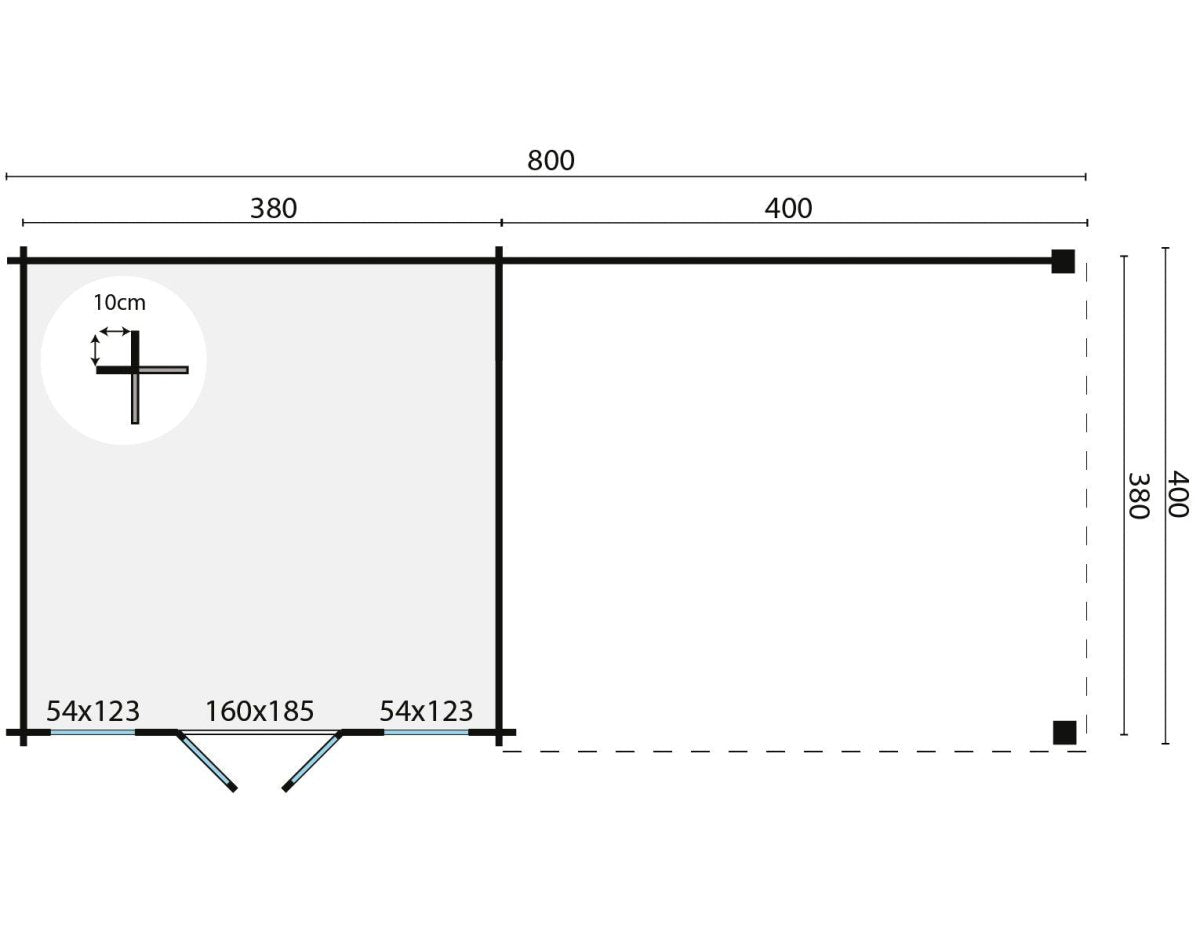 Tuindeco - Gartenhaus Kwaspa mit Überdachung 44mm