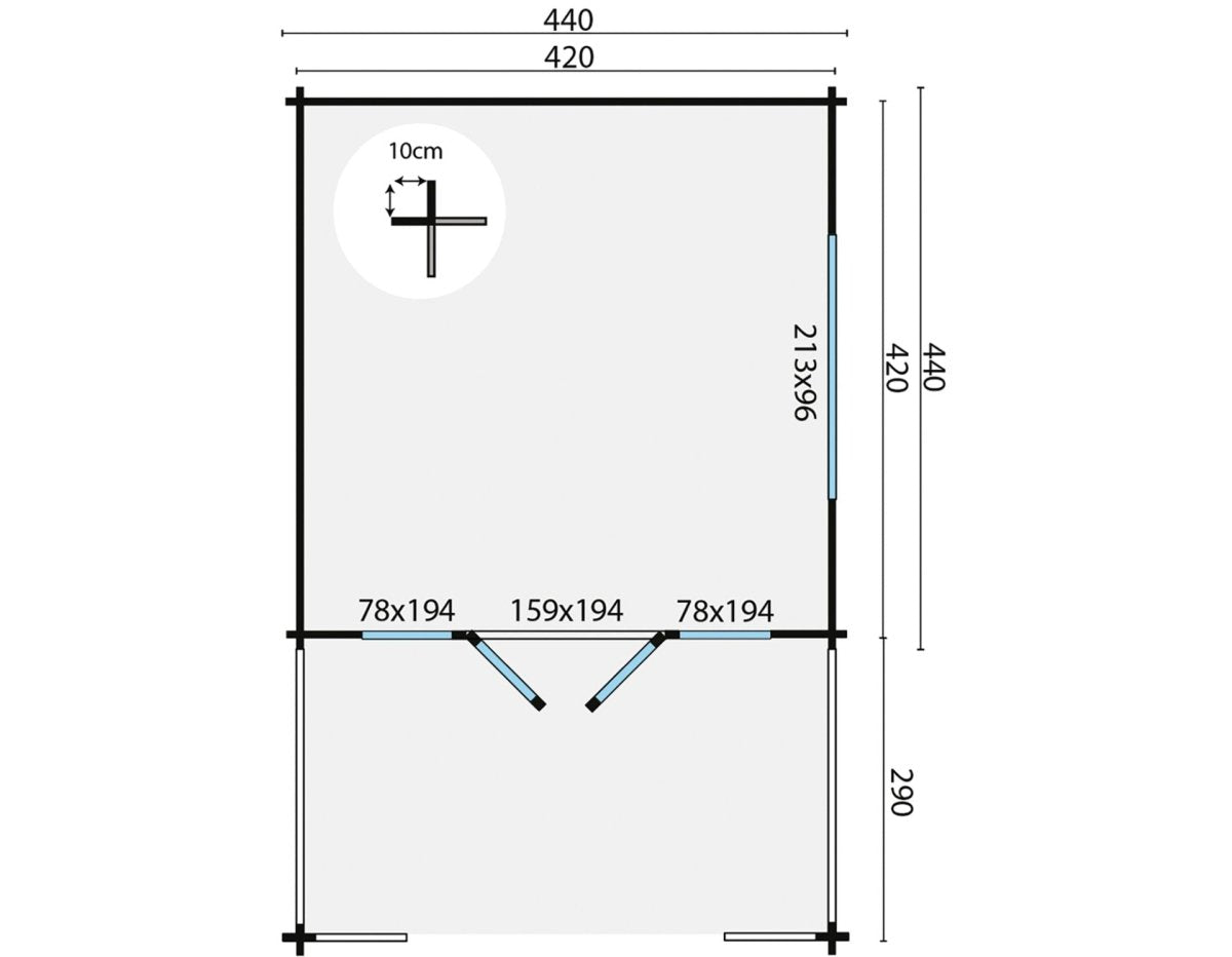 Tuindeco - Gartenhaus Leeds mit Überdachung 58mm