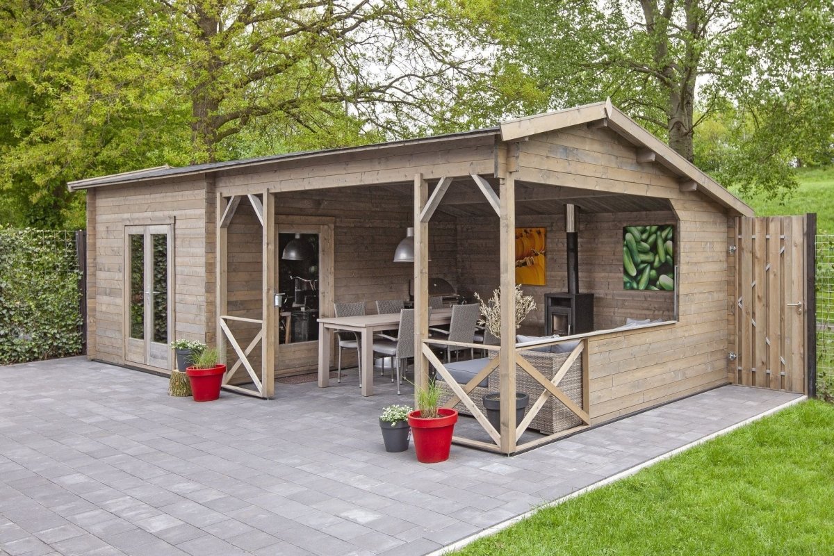 Tuindeco - Gartenhaus Mokka mit Überdachung 40mm