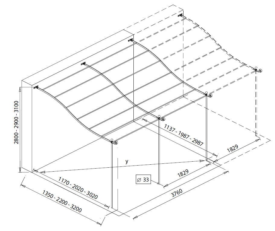 Unopiu - Anbau Pergola Solaire gebogen in 2 Größen